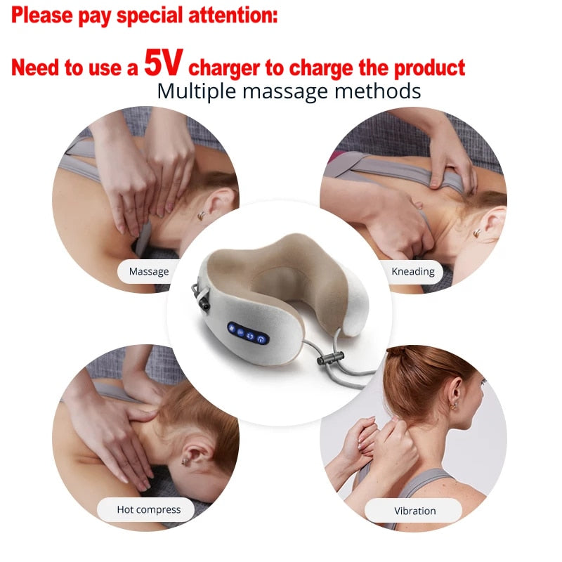 RLESMEN Electric Neck Massager U Shaped Pillow Multifunctional Portable  Massage Pillow Cervical Massager Travel Home Car Relax