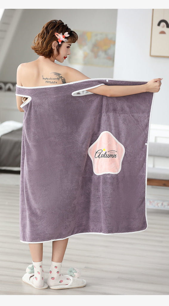 Women Bathrobe Wearable Bath Towel