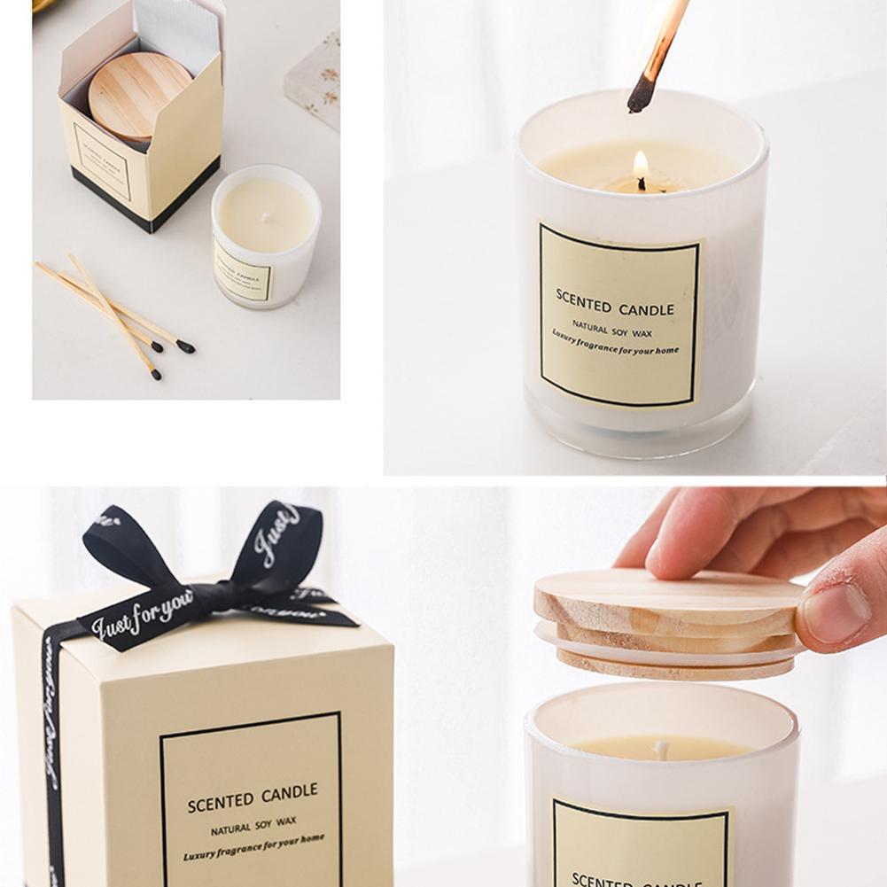 Ribbon Gift Box Soy Wax Aromatherapy Scented Candle Glass Jars 