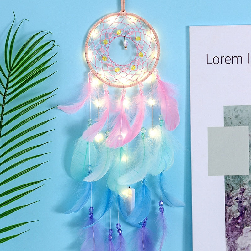 Led Handmade Feather Wall Dream Catcher | Nordic Home Decoration 