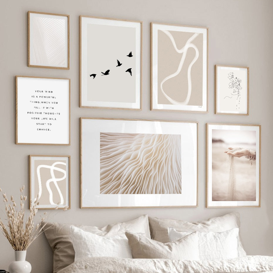 Modern Abstract Beige White Line Wall Art | Home Interior Decor